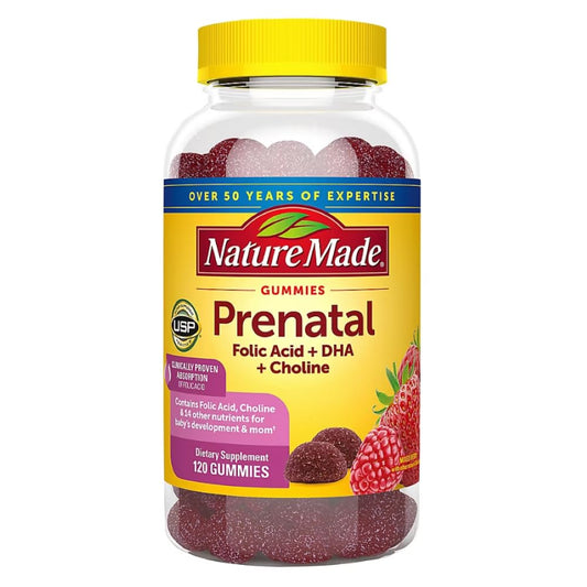 Nature Made Prenatal Gummies with DHA + Folic Acid – Berry (120 CT) + White Peach Hydration Sticks