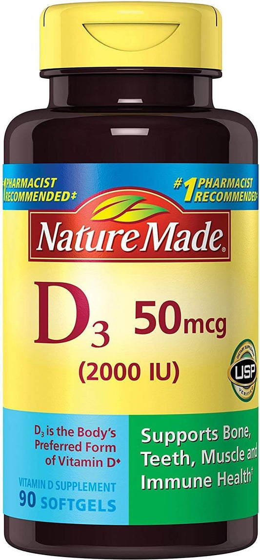 Nature Made Vitamin D3 2000 IU Liquid Softgels – 3-Pack (90 ea per bottle)