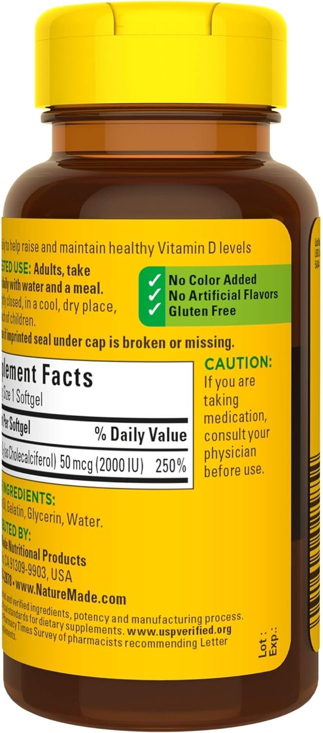 Nature Made Vitamin D3 2000 IU (50 mcg) 90 Softgels – Immune, Bones & Muscle Support