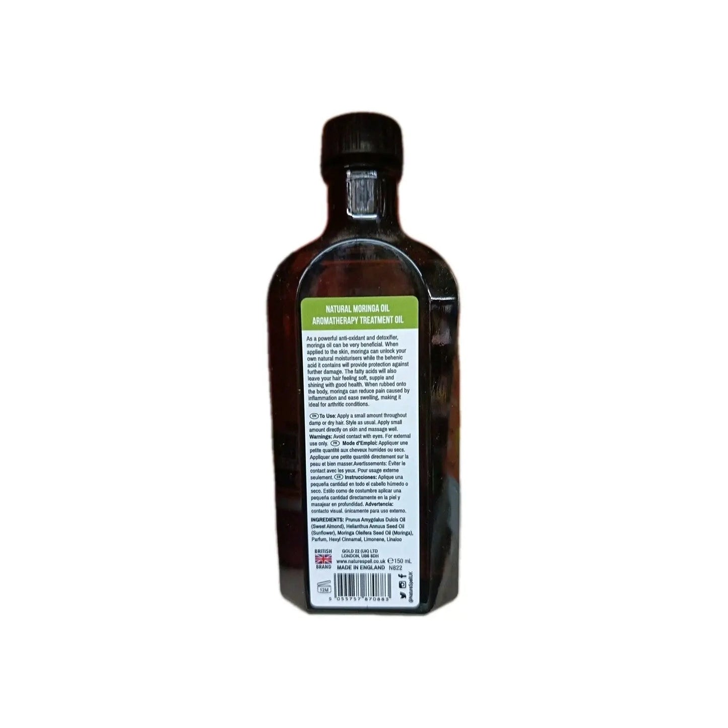 Nature Spell Moringa Oil 150ml - Hair & Skin Nourishment, Anti-Frizz, Hydrating