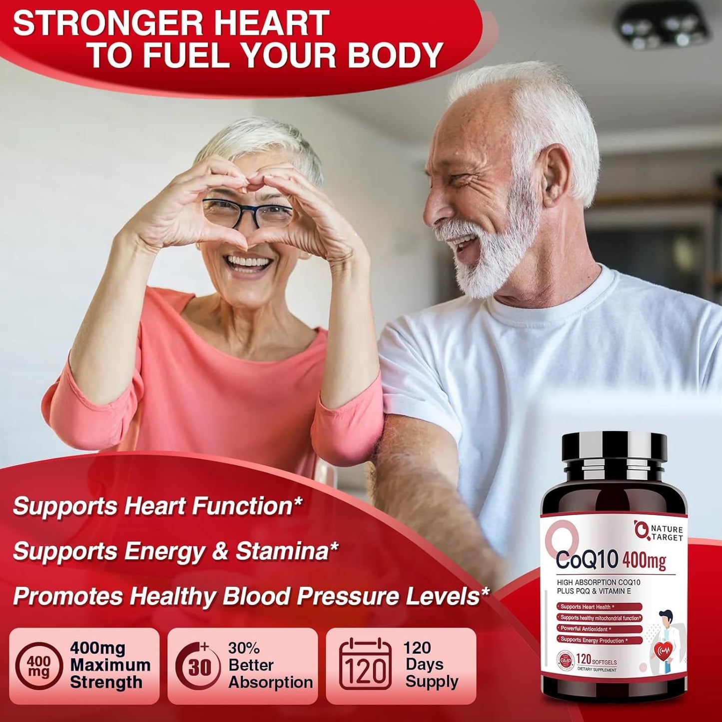 NATURE TARGET CoQ10 400mg + PQQ with Vitamin E & Organic Olive Oil