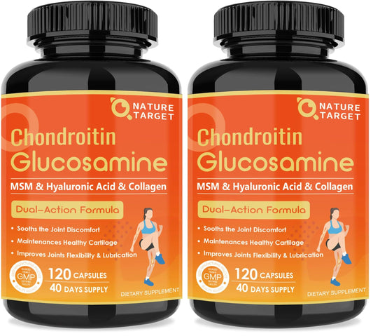 NATURE TARGET Glucosamine Chondroitin Joint Support – MSM, Collagen & Turmeric, Shellfish-Free, 120 Caps (Pack of 2)