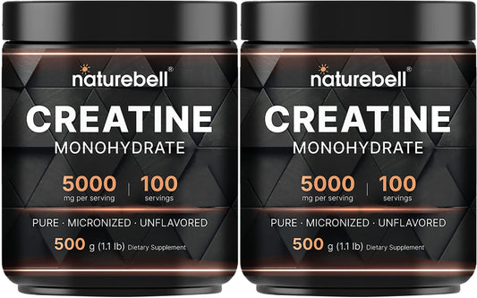 NatureBell 2 Pack Creatine Monohydrate Powder 500g – 5,000mg per Serving, 200 Servings | Keto & Vegan