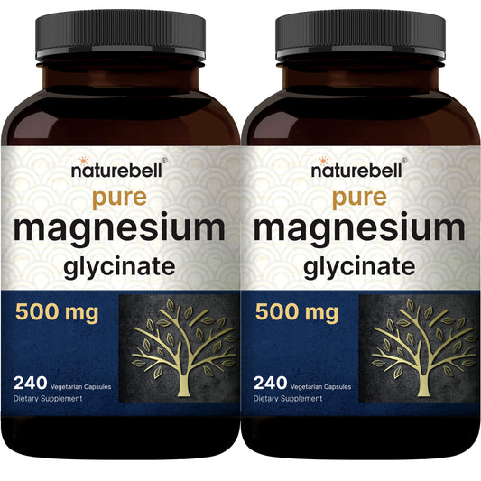 NatureBell Magnesium Glycinate 500mg Capsules – 480 Count | Chelated, 3rd-Party Tested, Non-GMO, Gluten Free