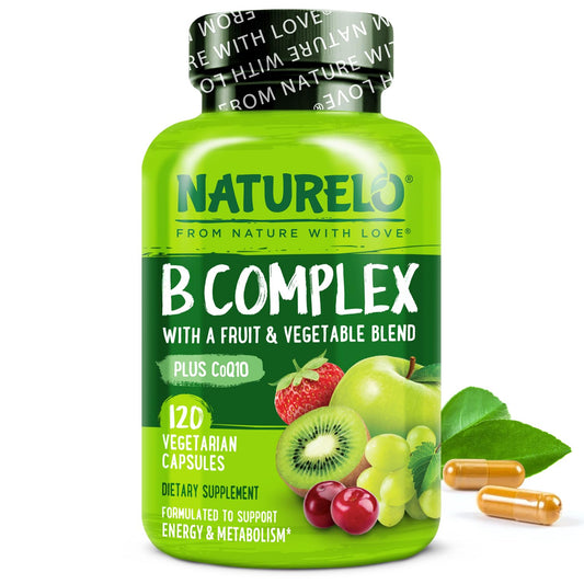 NATURELO Vitamin B Complex – 120 Capsules, Vegan, CoQ10 & Methyl Folate