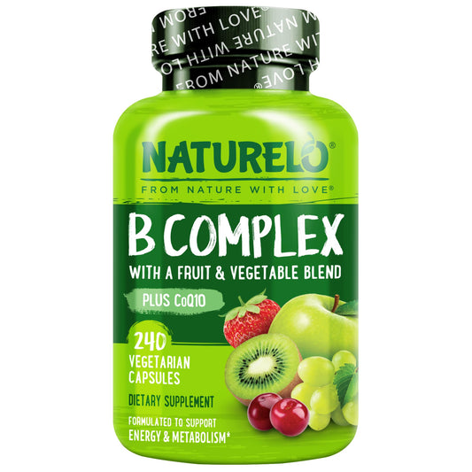 NATURELO Vitamin B Complex – 240 Vegan Capsules with CoQ10 | Methylated B Vitamins