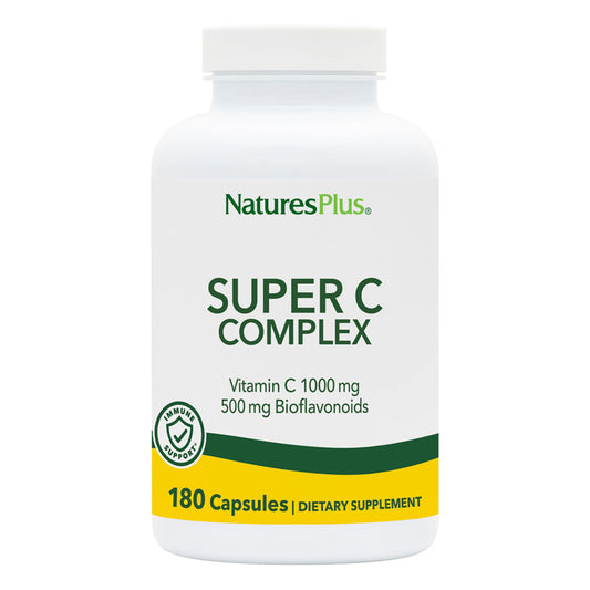 NaturesPlus Super C Complex - 180 Capsules | 1000mg Vitamin C + 500mg Bioflavonoids | Vegan, Gluten Free - 90 Servings