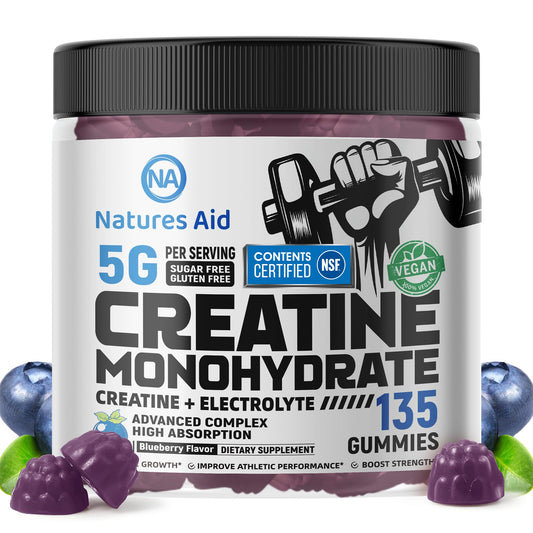 Natures Aid Creatine Monohydrate Gummies (5g) – Blueberry Electrolyte, 135 Count | Vegan & Sugar-Free