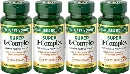 Nature's Bounty B-Complex with Folic Acid and Vitamin C, 150 Tablets (Pack of 4)