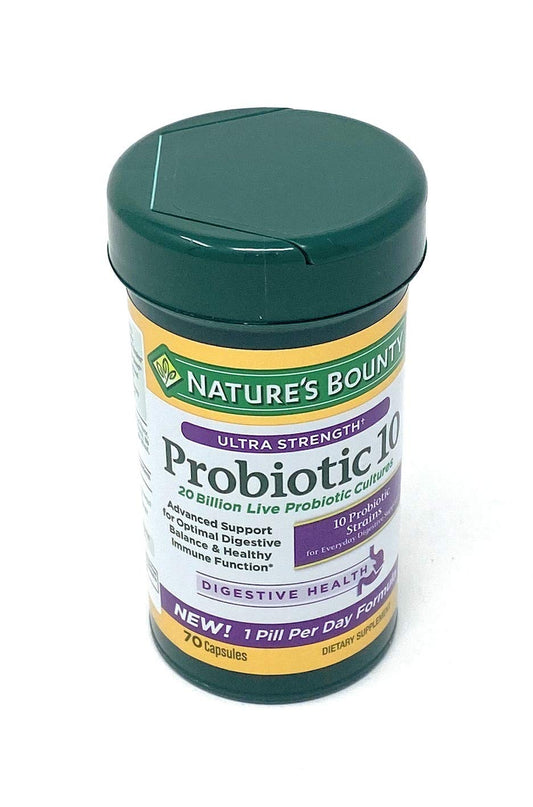 Nature's Bounty Probiotic 10 Ultra Strength - 70 Capsules, 20 Billion Cultures, 10 Strains