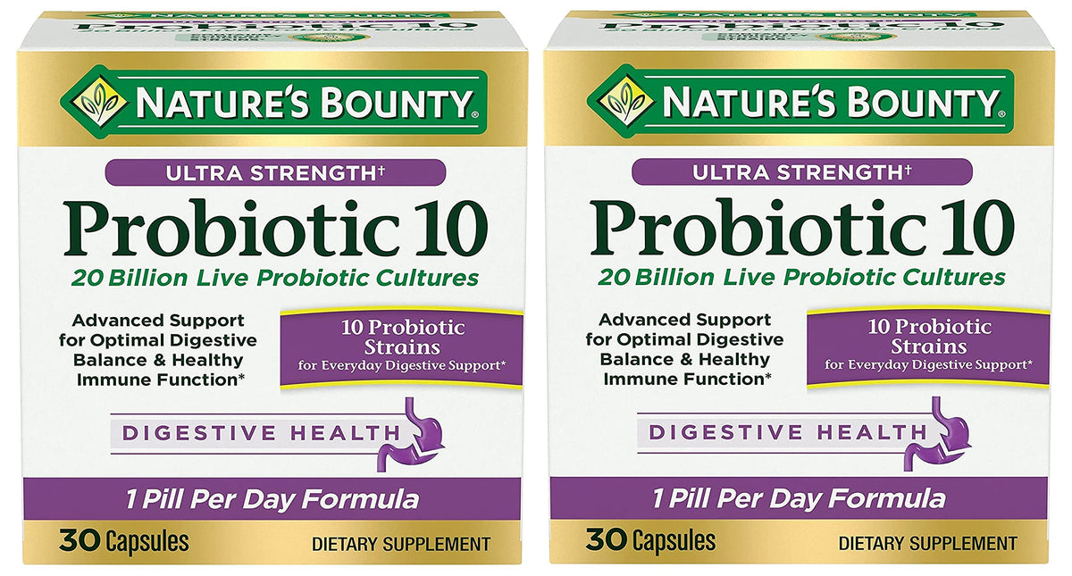 Nature's Bounty Ultra Strength Probiotic 10 Twin Pack - 20 Billion CFU, Immune & Upper Respiratory Support