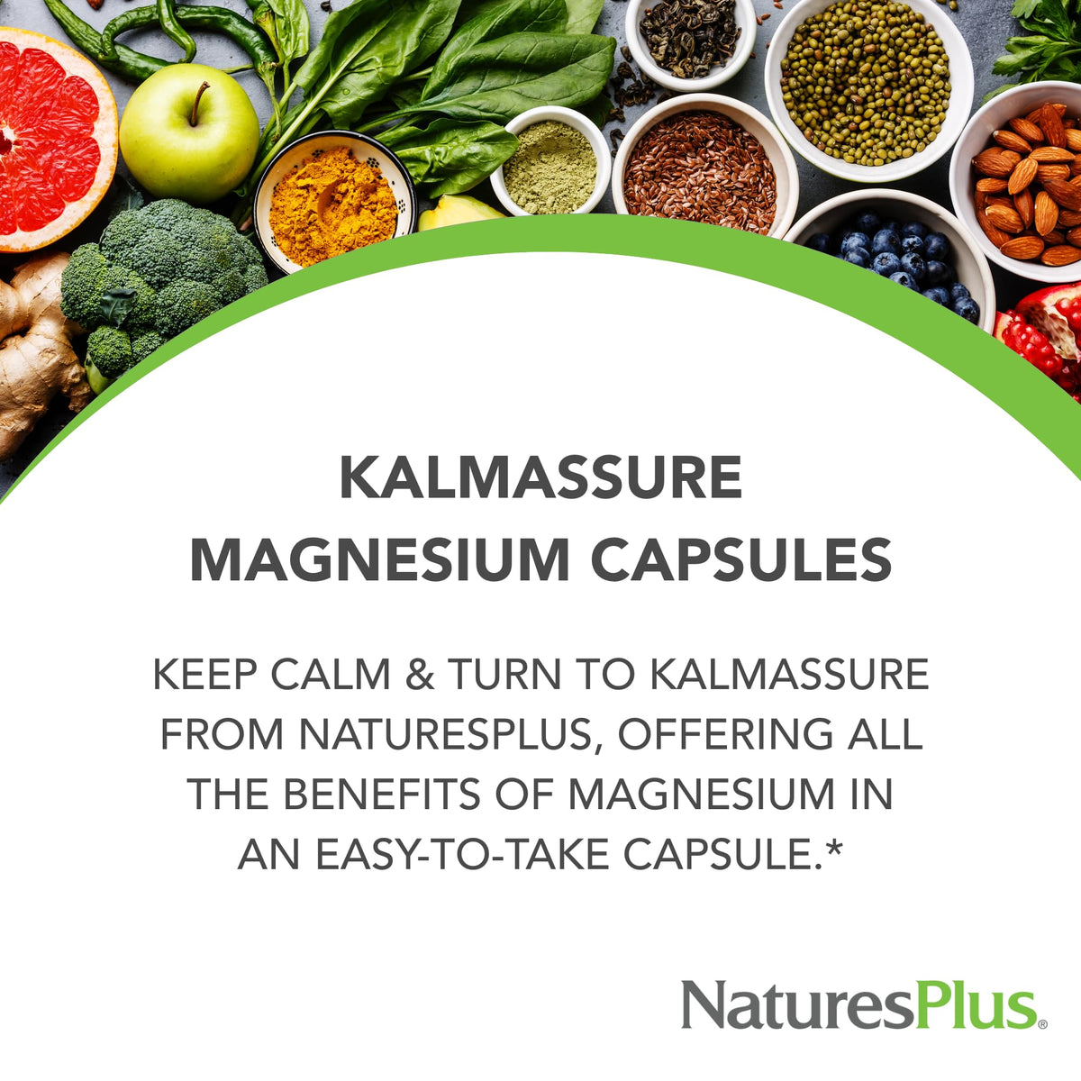Natures Plus KalmAssure Magnesium - 240 Vegan Capsules | Bioavailable Magnesium Citrate | 60 Servings