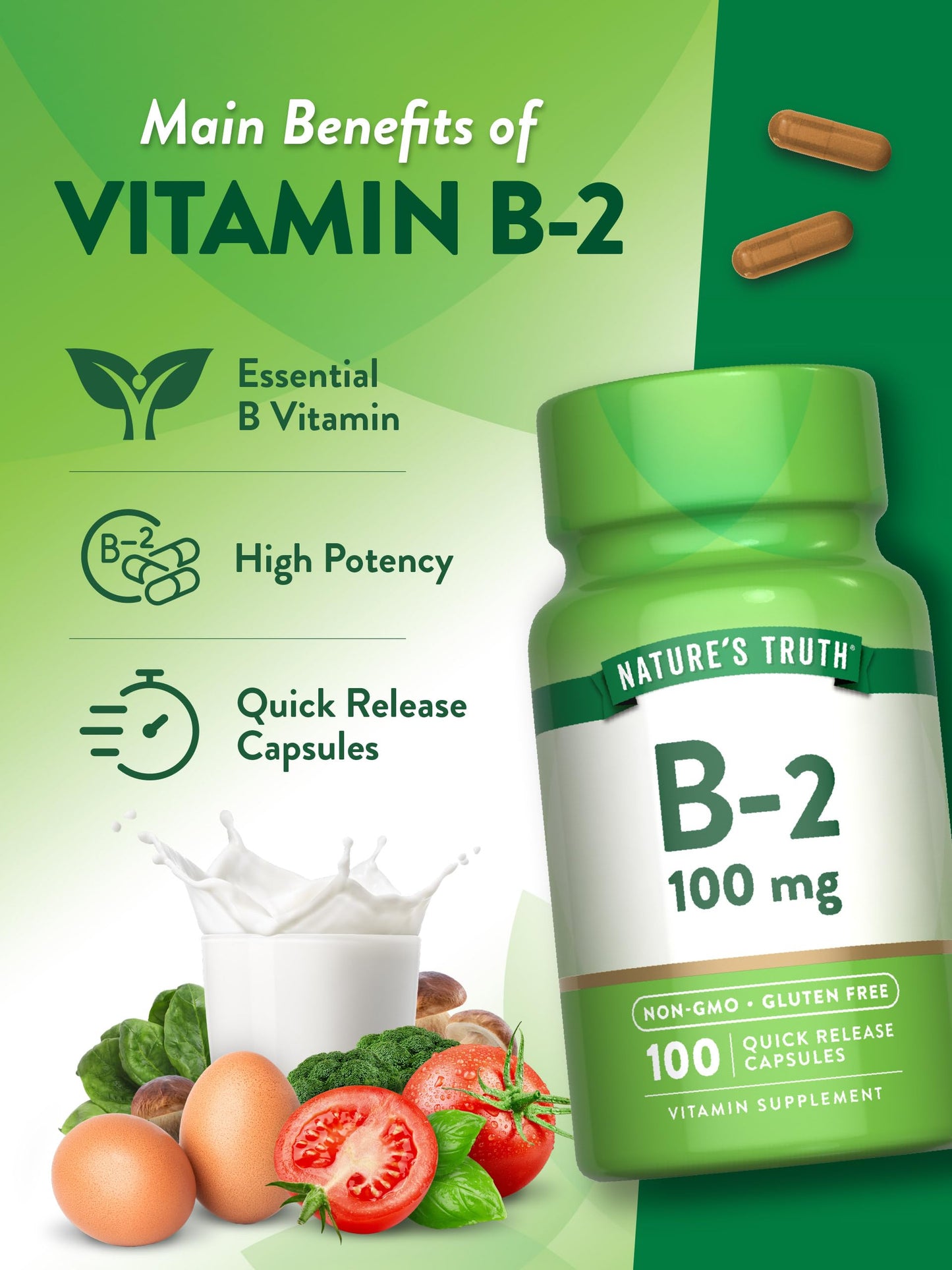 Nature's Truth B2 Vitamin 100mg - 100 Capsules | Non-GMO & Gluten Free Riboflavin (Pack of 2)