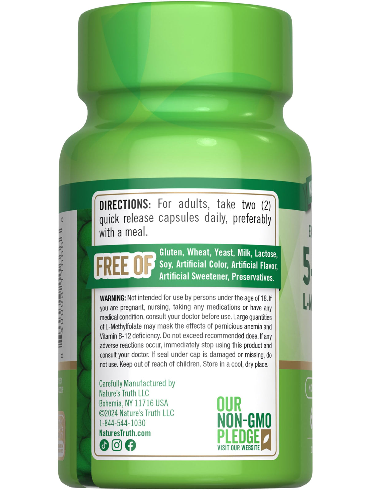 Nature's Truth L-Methylfolate 15mg – 60 Capsules – Extra Strength Pack of 2 | Non-GMO & Gluten Free