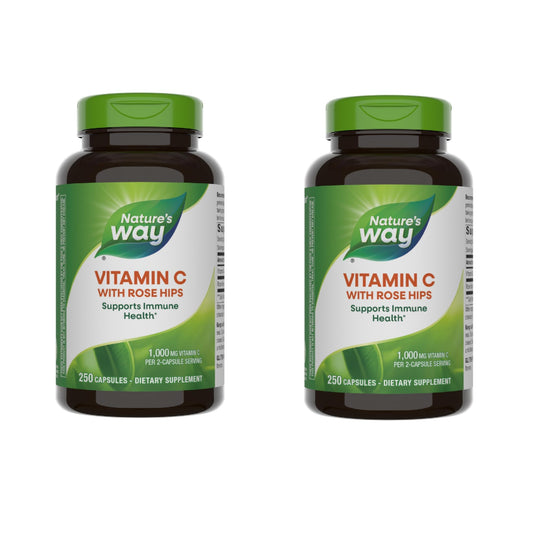Nature's Way Vitamin C with Rose Hips – 1000 mg per 2-Capsule Serving, Immune Support & Skin Health (500 Capsules)