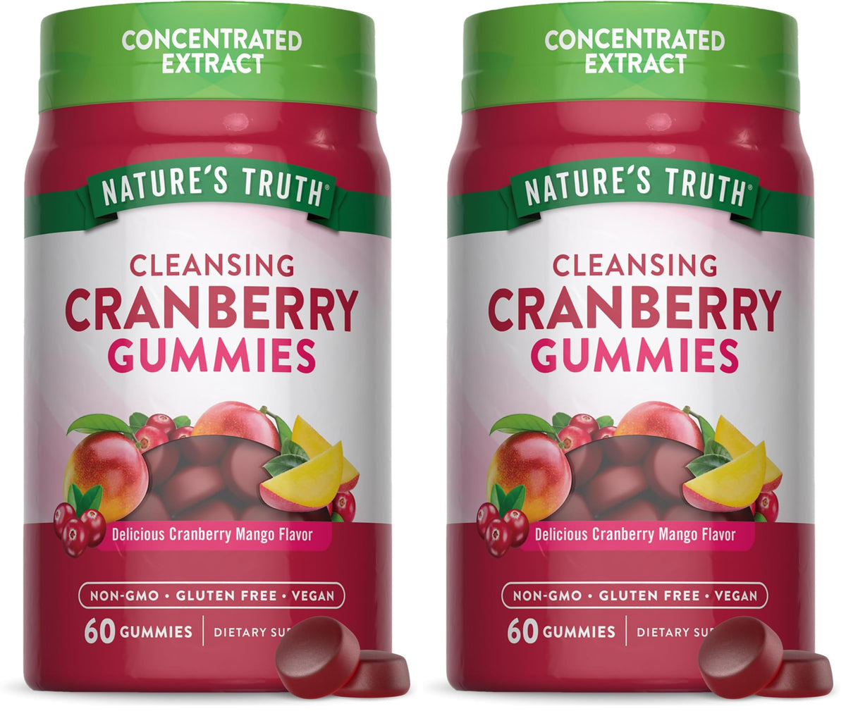 Nature's Truth Cranberry Gummies 60 Count – Vegan, Non-GMO & Gluten Free (Cranberry Mango) Pack of 2