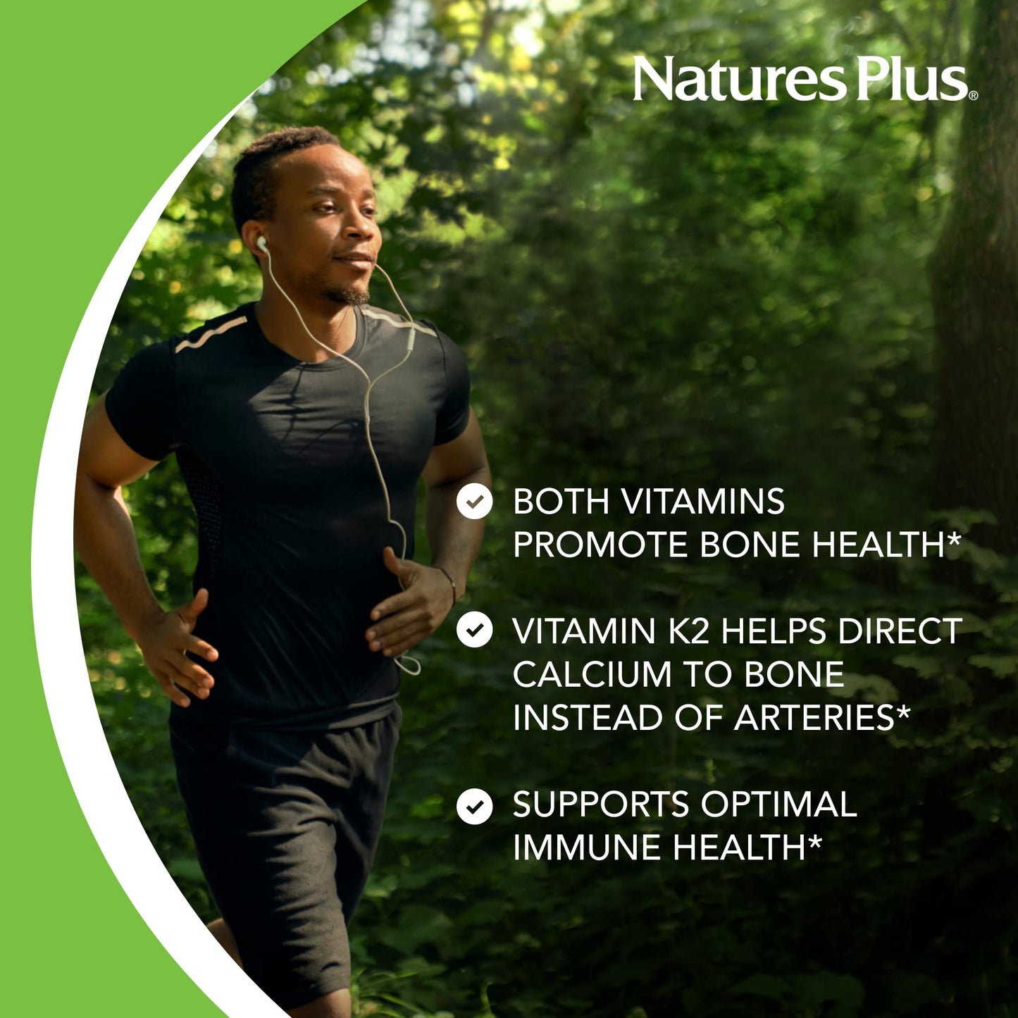 NaturesPlus D3 1000 IU & K2 100 mcg – Vegetarian, Gluten Free – 90 Capsules