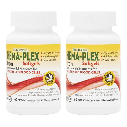 NaturesPlus Hema-Plex Iron - 85 mg Iron (60 count) - 2 Pack, Vegan