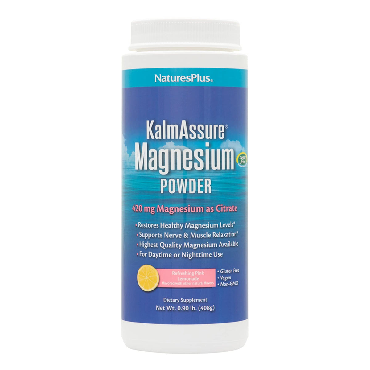 NaturesPlus KalmAssure Magnesium Powder - 0.9 lb - Pink Lemonade Flavor - Supports Nerve and Muscle Relaxation - Non-GMO, Gluten Free, Vegan - 60 Servings