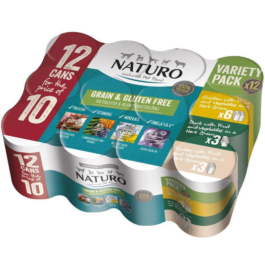 Naturo Adult Grain & Gluten Free Variety in Herb Gravy Tins 12 for 390g