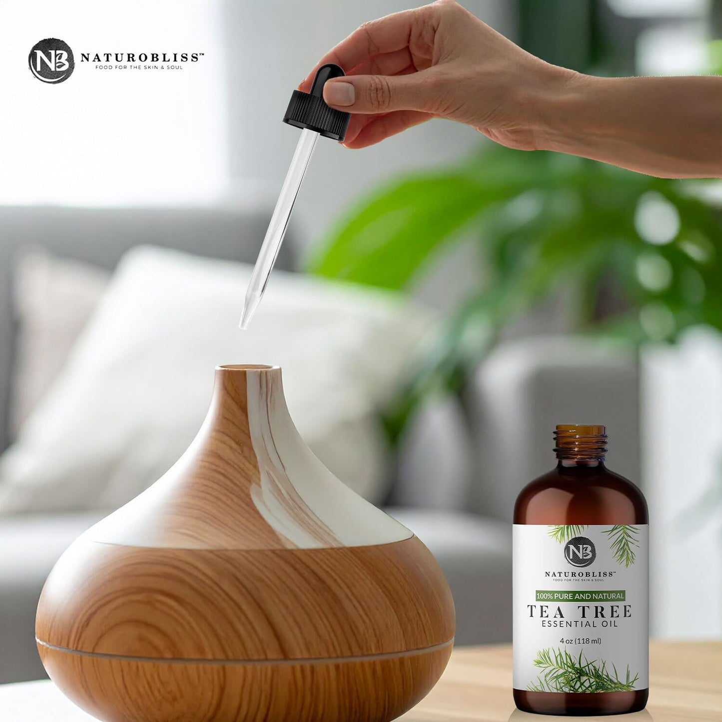 NaturoBliss Tea Tree Essential Oil – 4 oz / 120 ml – Therapeutic Grade, Pure & Undiluted