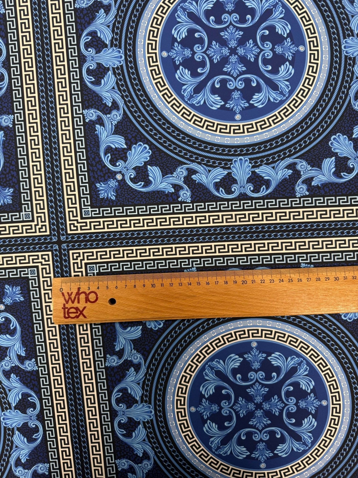 Navy Blue Baroque Greek Key Fabric By Metre