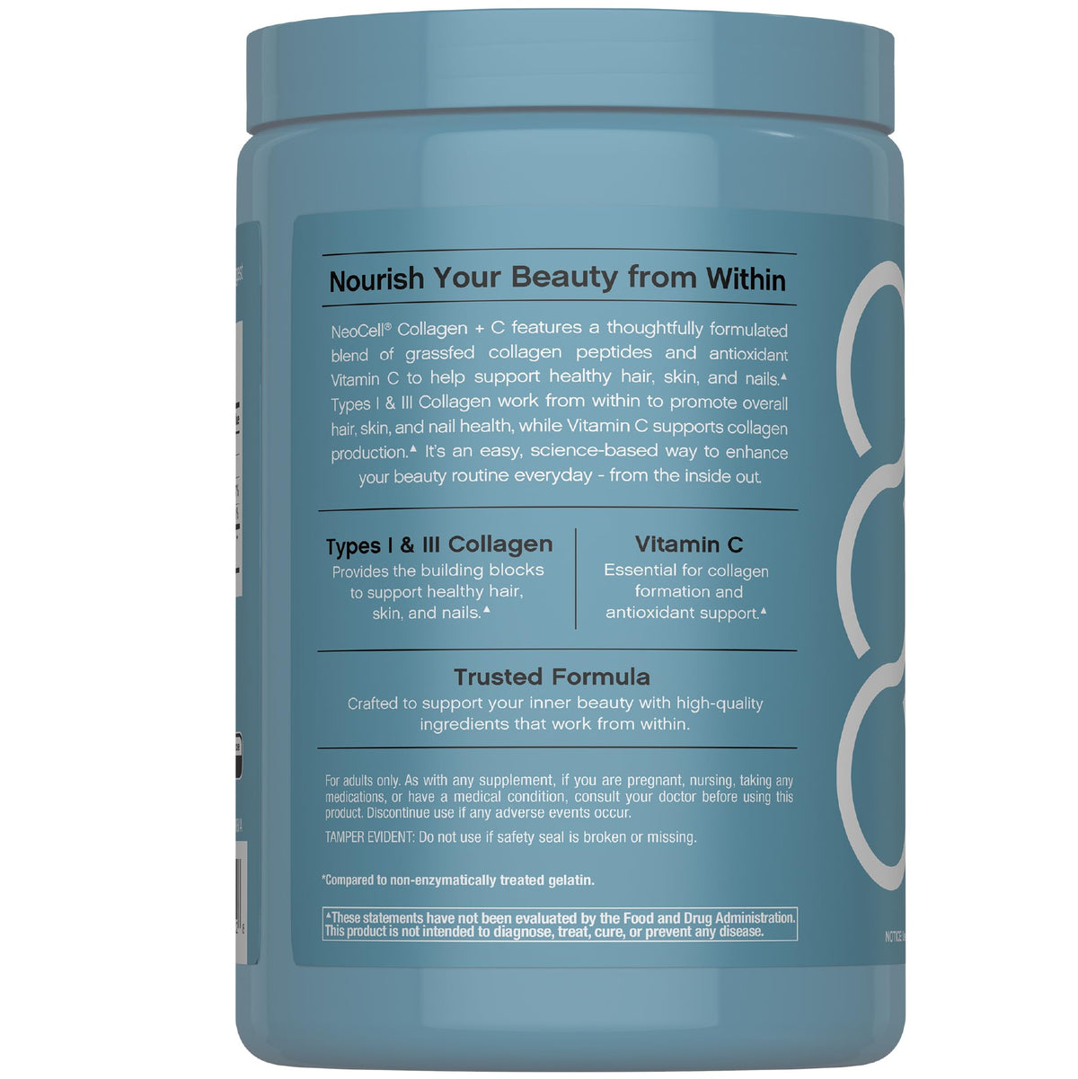 NeoCell Grass Fed Collagen Peptides 400 Caplets – Types I & III + Vitamin C
