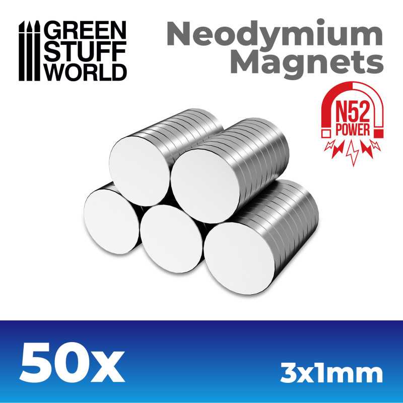 1mm Thick Neodymium Disc Magnets (N52) - 50pc | Green Stuff World