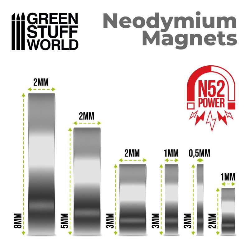 1mm Thick Neodymium Disc Magnets (N52) - 50pc | Green Stuff World
