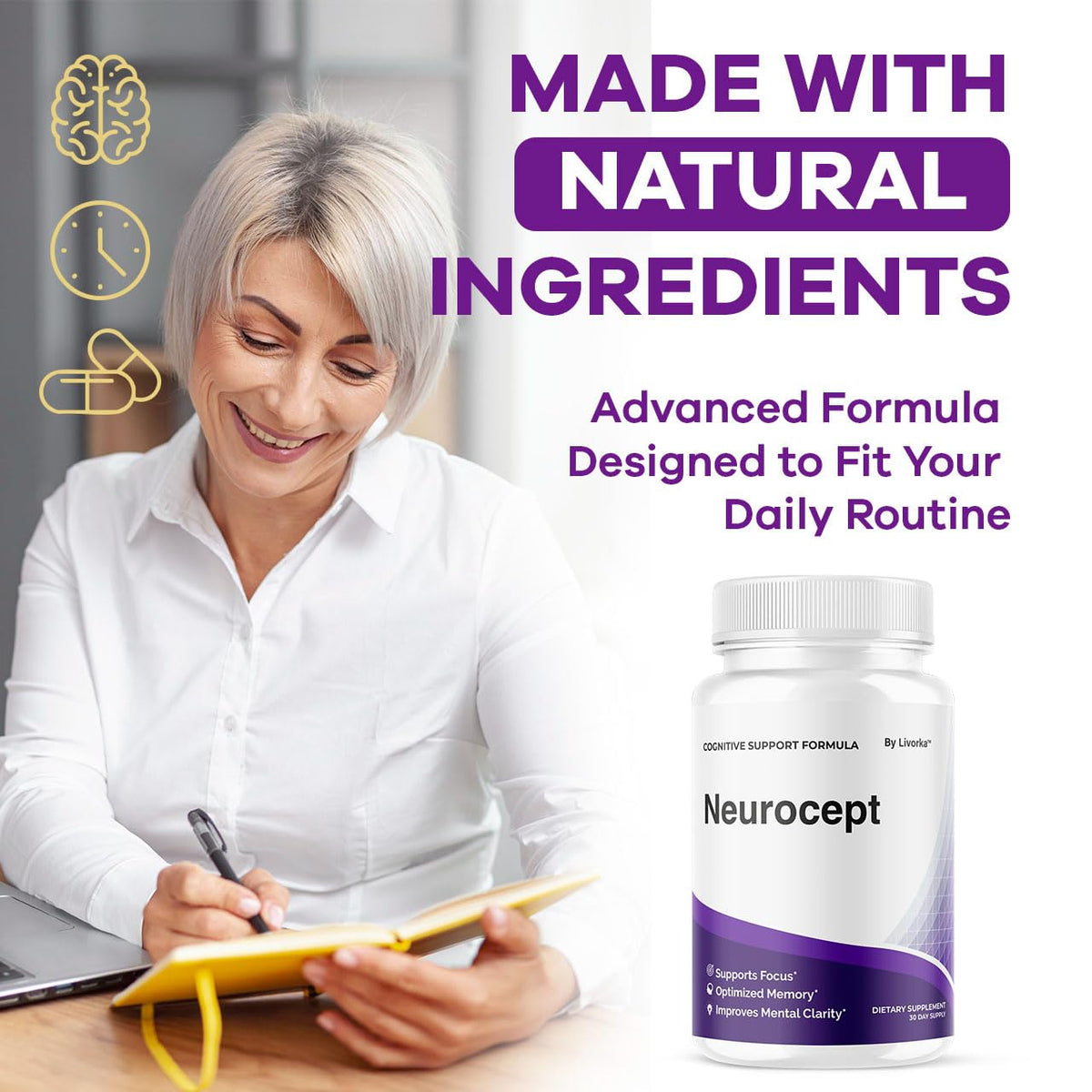 Neurocept Brain Supplement Capsules – Official Brain & Memory Focus Support, 60 Capsules (1 Month)