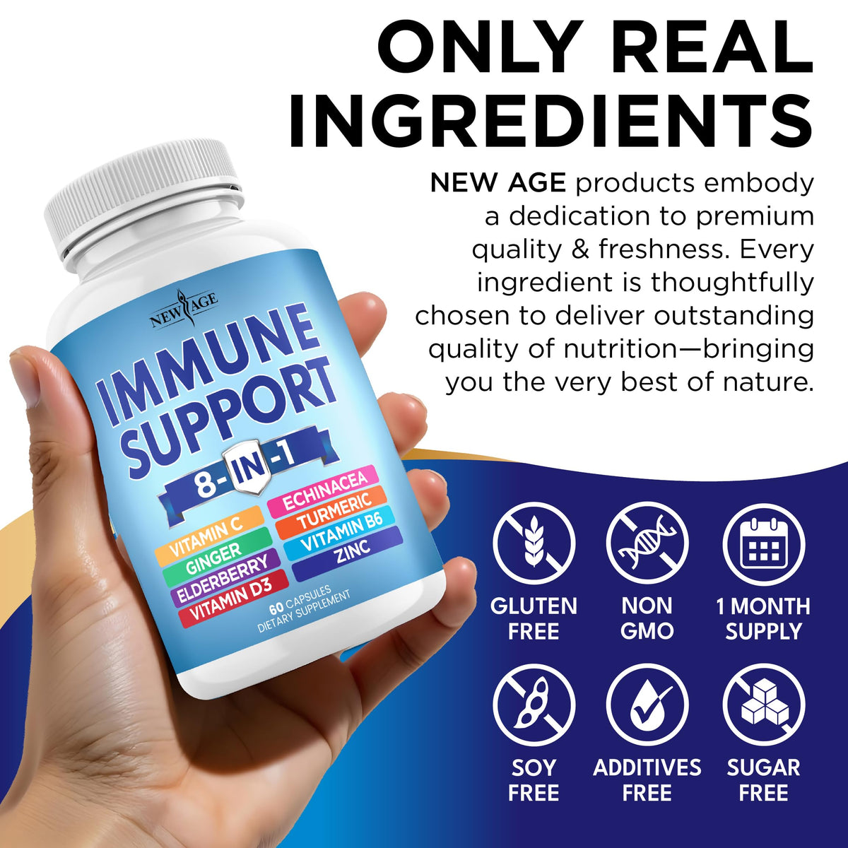 NEW AGE 8-in-1 Immune Support Booster | Echinacea, Vitamin C & Zinc