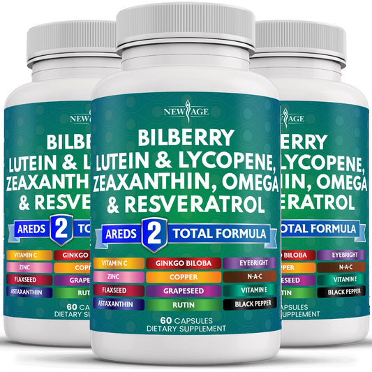 NEW AGE Eye Health Vitamins – Bilberry, Lutein & Zeaxanthin, AREDS 2 Blend, 180 Count