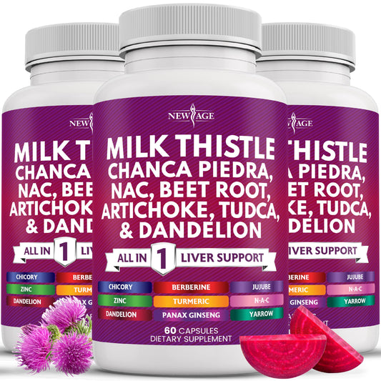 NEW AGE Milk Thistle NAC Chanca Piedra Liver Support – 180 Count, 28-in-1 Formula