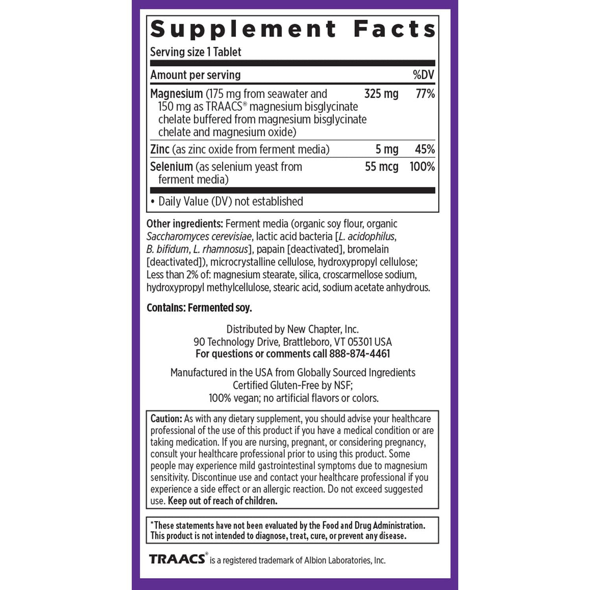 New Chapter Magnesium-Selenium-Zinc Supplement | 325 mg Mg | 90 Count