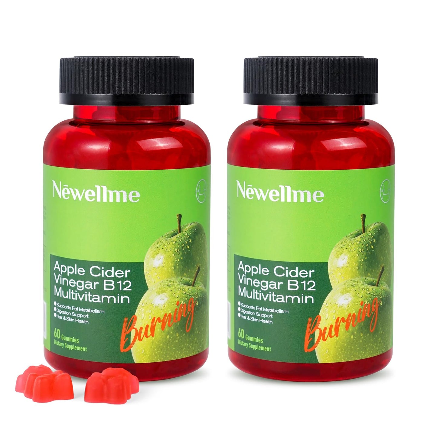 NEWELLME Sugar-Free Apple Cider Vinegar Gummies with B12 – Non-GMO ACV Supplement, 120 Gummies