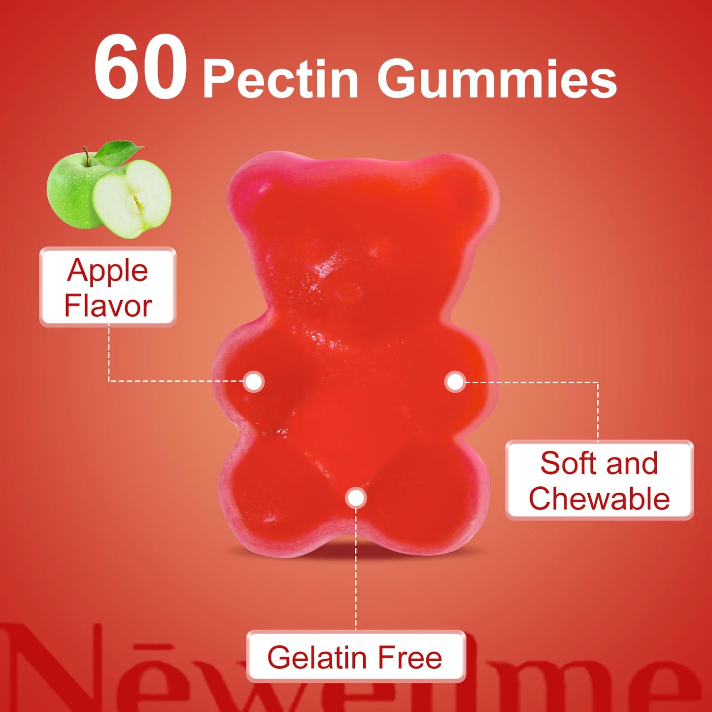 NEWELLME Sugar-Free Apple Cider Vinegar Gummies with B12 – Non-GMO ACV Supplement, 120 Gummies
