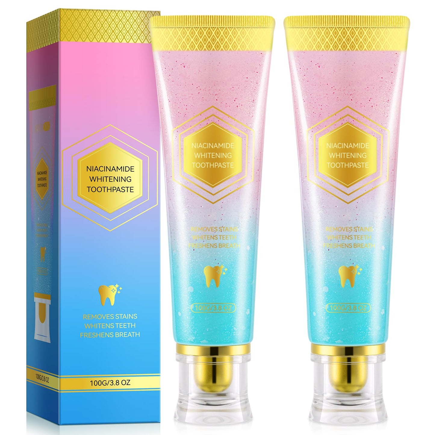 Niacinamide Whitening Toothpaste - Stain Removal, Enamel Protection, Mint & Peach (2pcs)