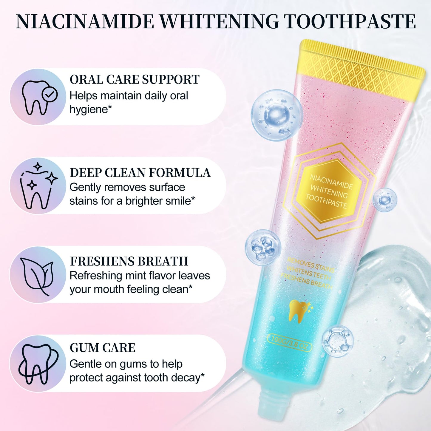 Niacinamide Whitening Toothpaste - Stain Removal, Enamel Protection, Mint & Peach (2pcs)