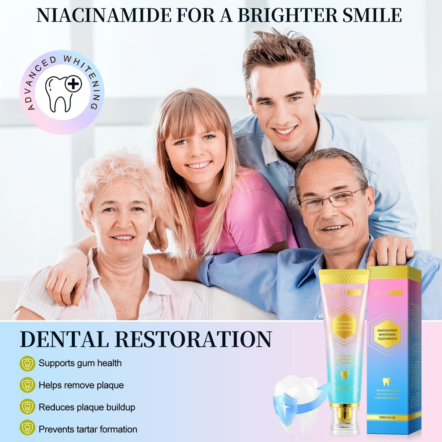 Niacinamide Whitening Toothpaste - Stain Removal, Enamel Protection, Mint & Peach (2pcs)