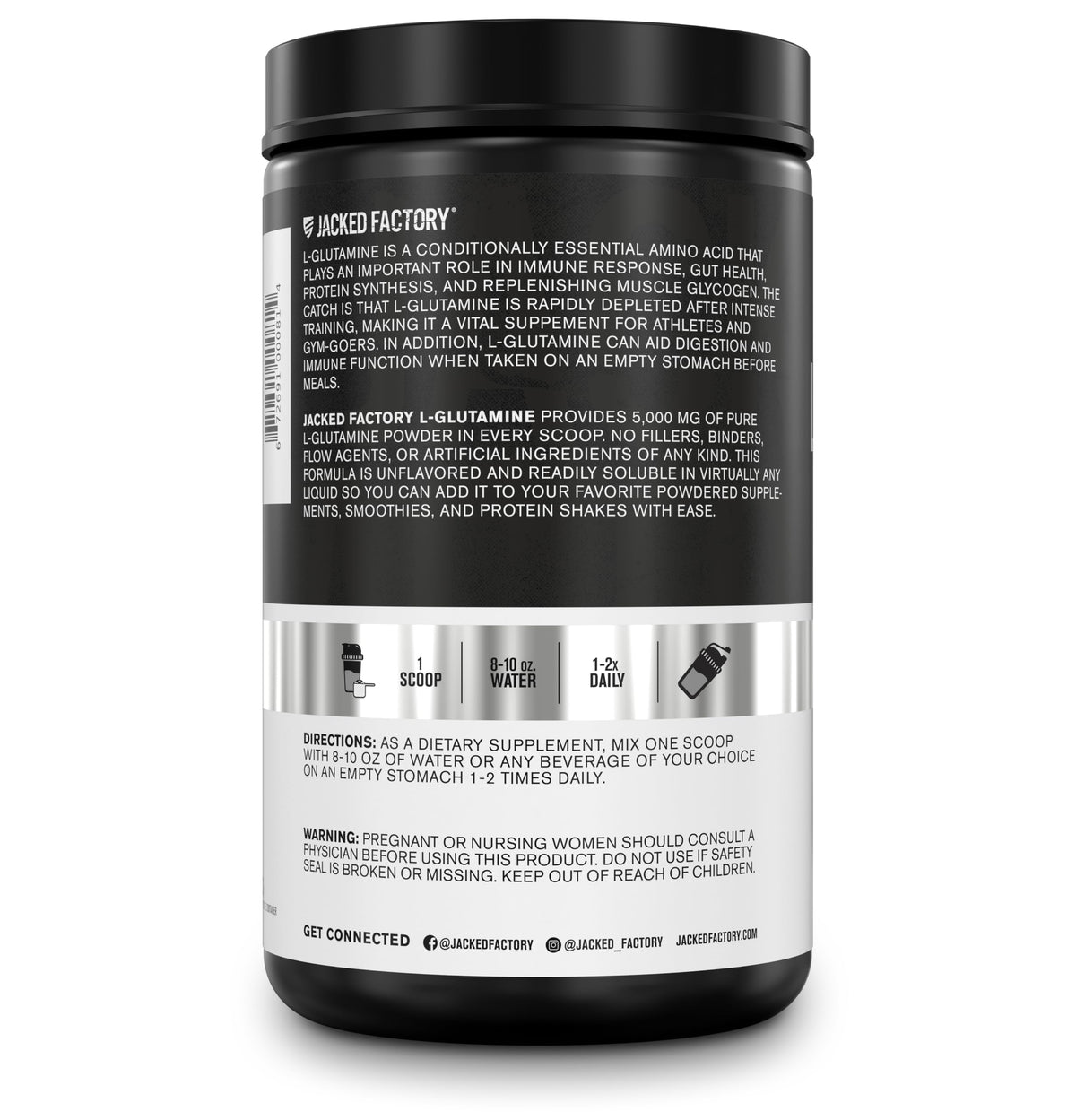 Jacked Factory L-Glutamine Powder – 100 Servings | Vegan Fermented, Unflavored