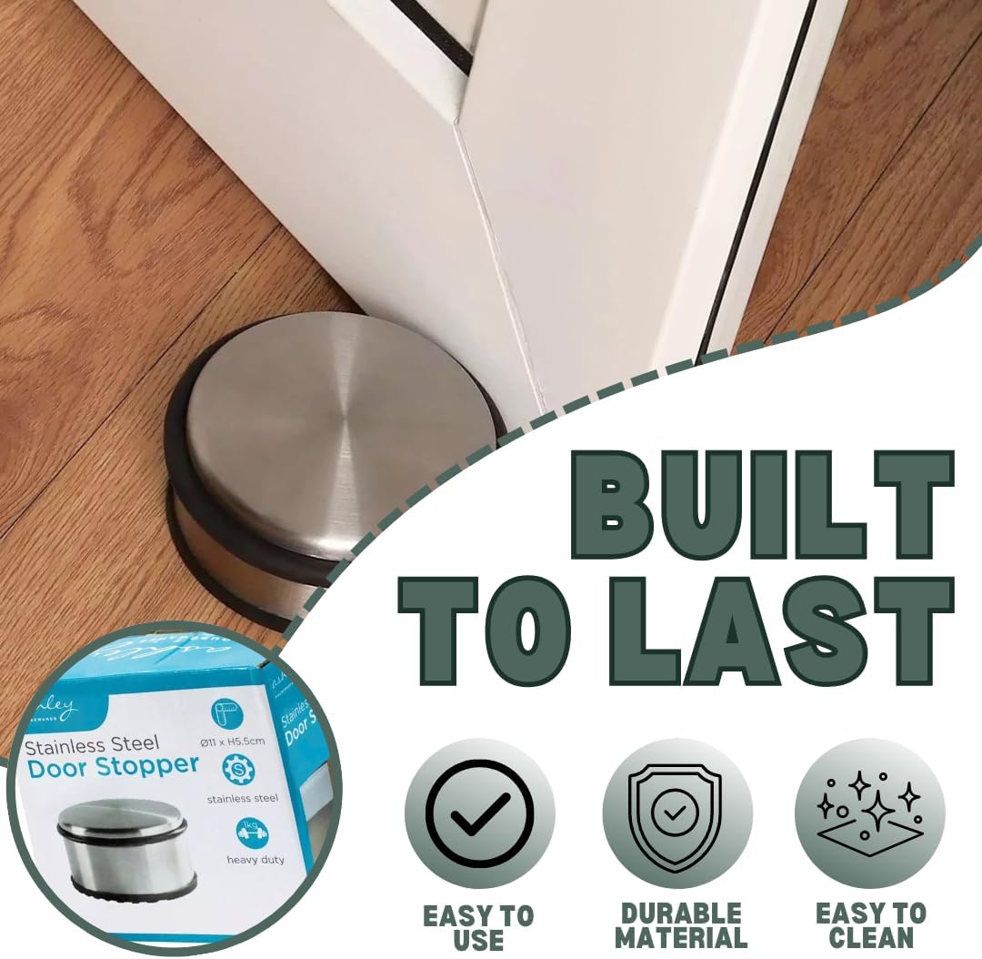 1kg Stainless Steel Door Stop with Non Slip Rubber Base