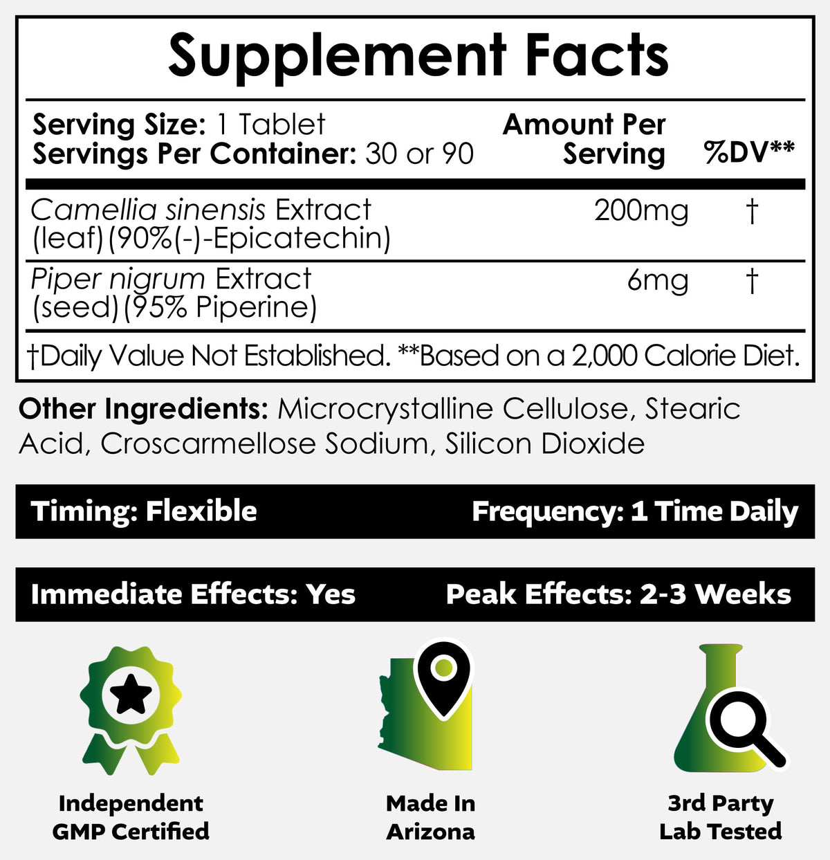 Epicatechin Tablets 200mg with Piperine – Nootropics Depot | Green Tea Extract | 30 Count