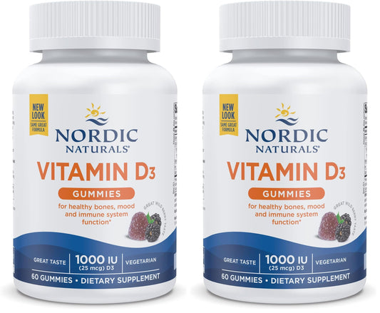 Nordic Naturals Vitamin D3 Gummies Wild Berry - 60 Gummies (2-Pack) 1000 IU | Non-GMO