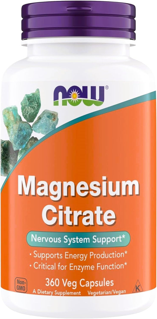 NOW Magnesium Citrate – Enzyme Function & Nervous System Support, 360 Vegetarian Capsules