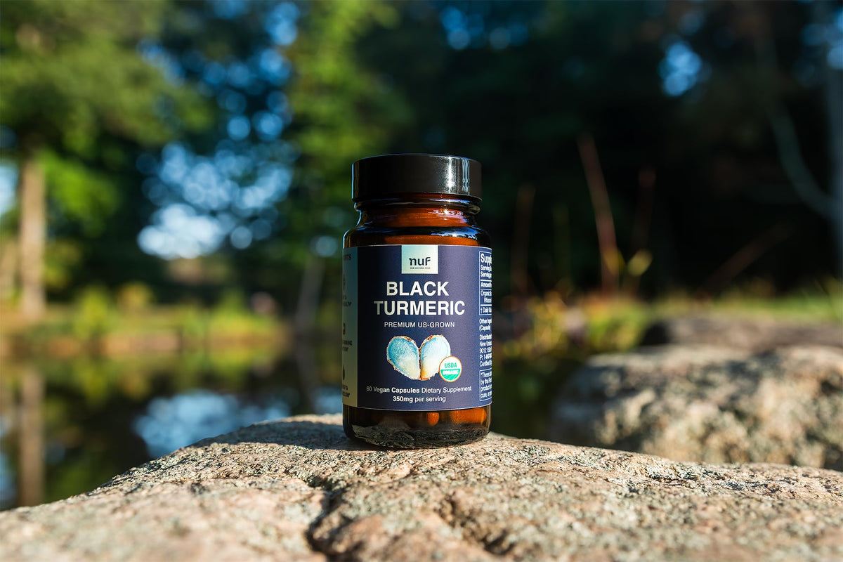 NUF Organic Black Turmeric 350mg Capsules – US Grown, Vegan, Gluten Free, Non-GMO