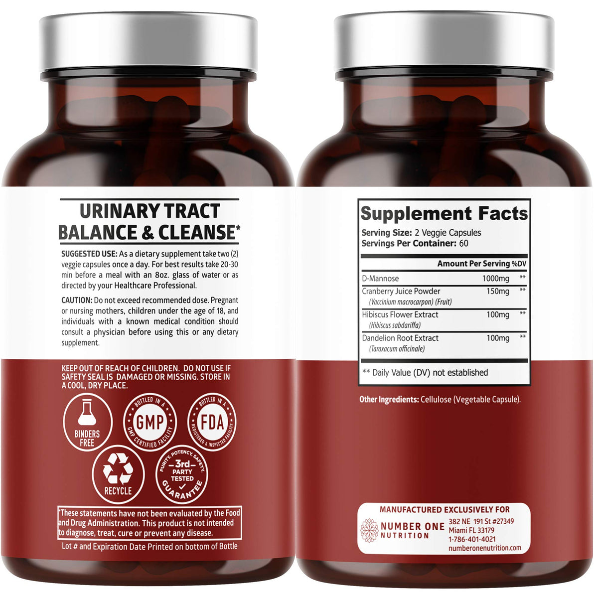 Number One Nutrition D-Mannose 1350mg – Urinary Tract Health, 120 Count