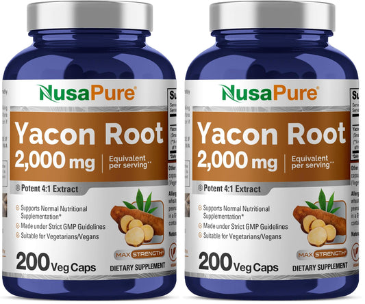 NusaPure Yacon Root Extract 2000mg – 200 Vegan Capsules (4:1 Extract) Non-GMO, Pack of 2