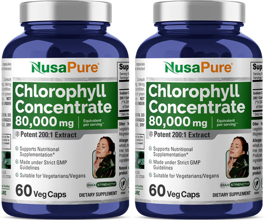 NusaPure Chlorophyll 200:1 Extract – 60 Veggie Caps (2-Pack), 80,000 mg per Serving, Non-GMO, Vegan