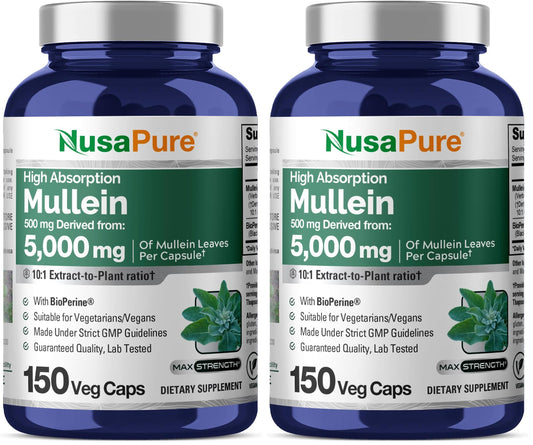 NusaPure Mullein Leaf Capsules 10:1 Extract – 150 Count – Non-GMO & Vegan (Pack of 2)