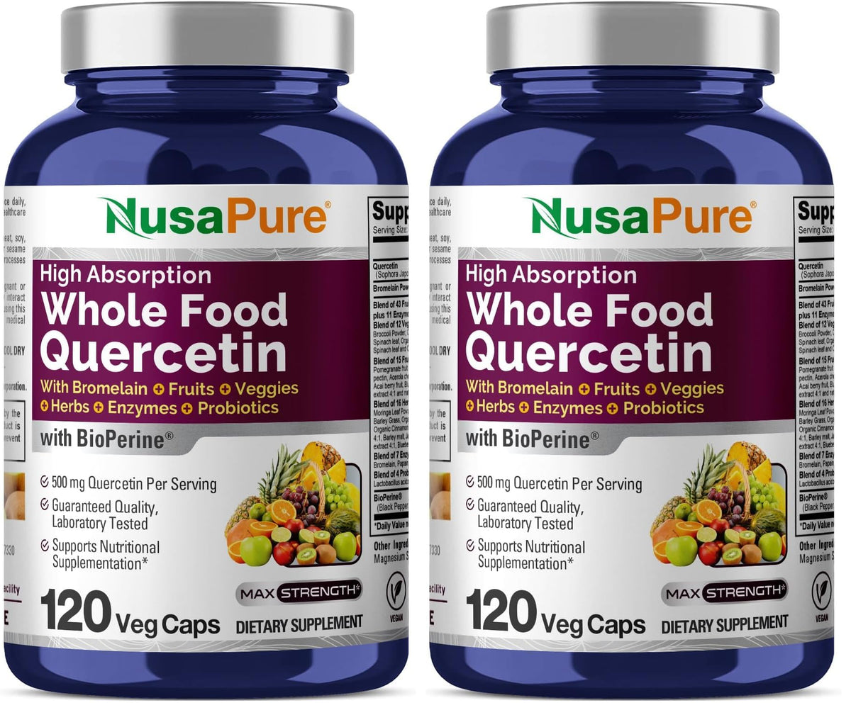 NusaPure Quercetin with Bromelain 500mg – 120 Veggie Caps | Pack of 2 | Vegan, Non-GMO, Bioperine